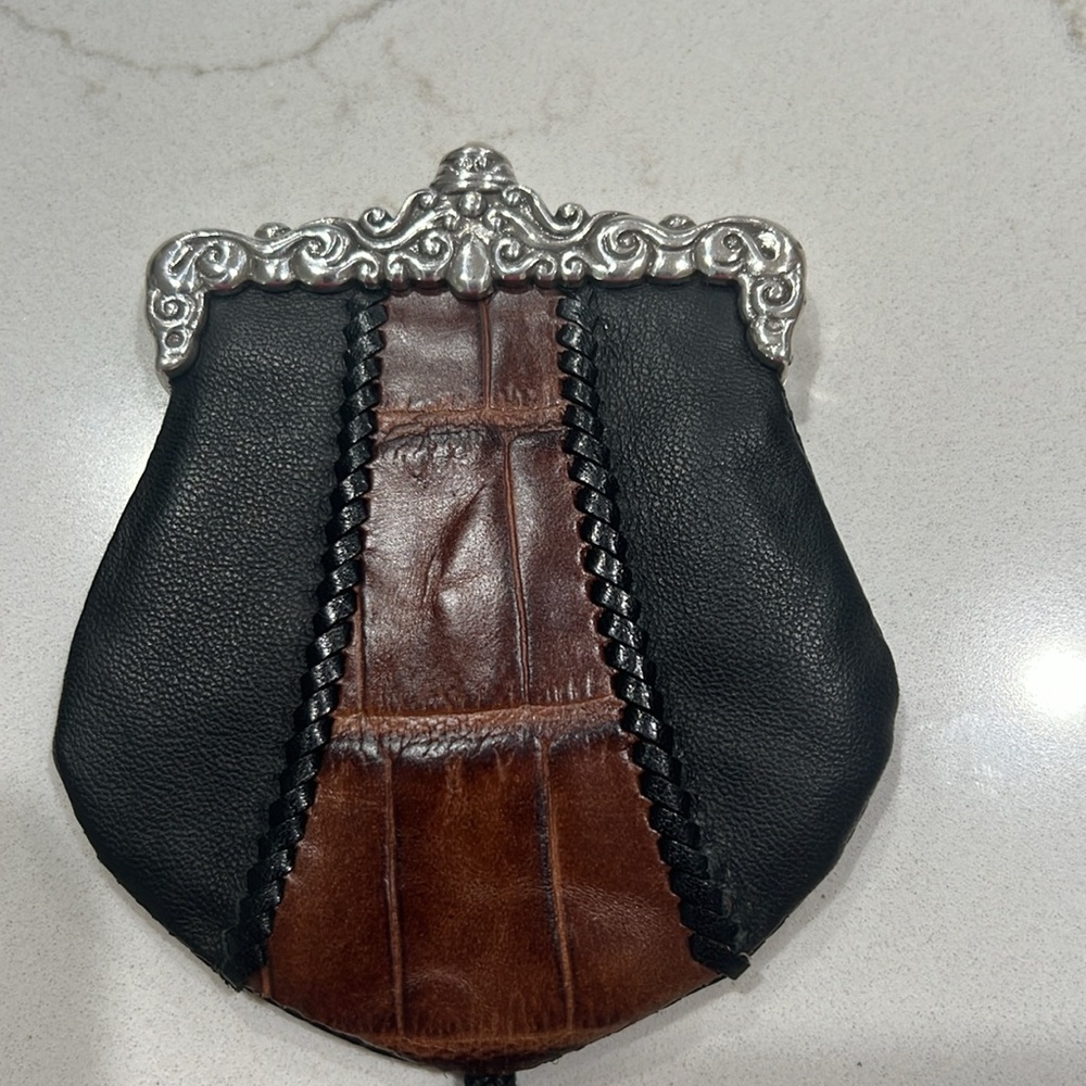 NWOT Brighton RARE Pocket Coin Purse black & brown croc leather & silver tassel - Picture 2 of 5